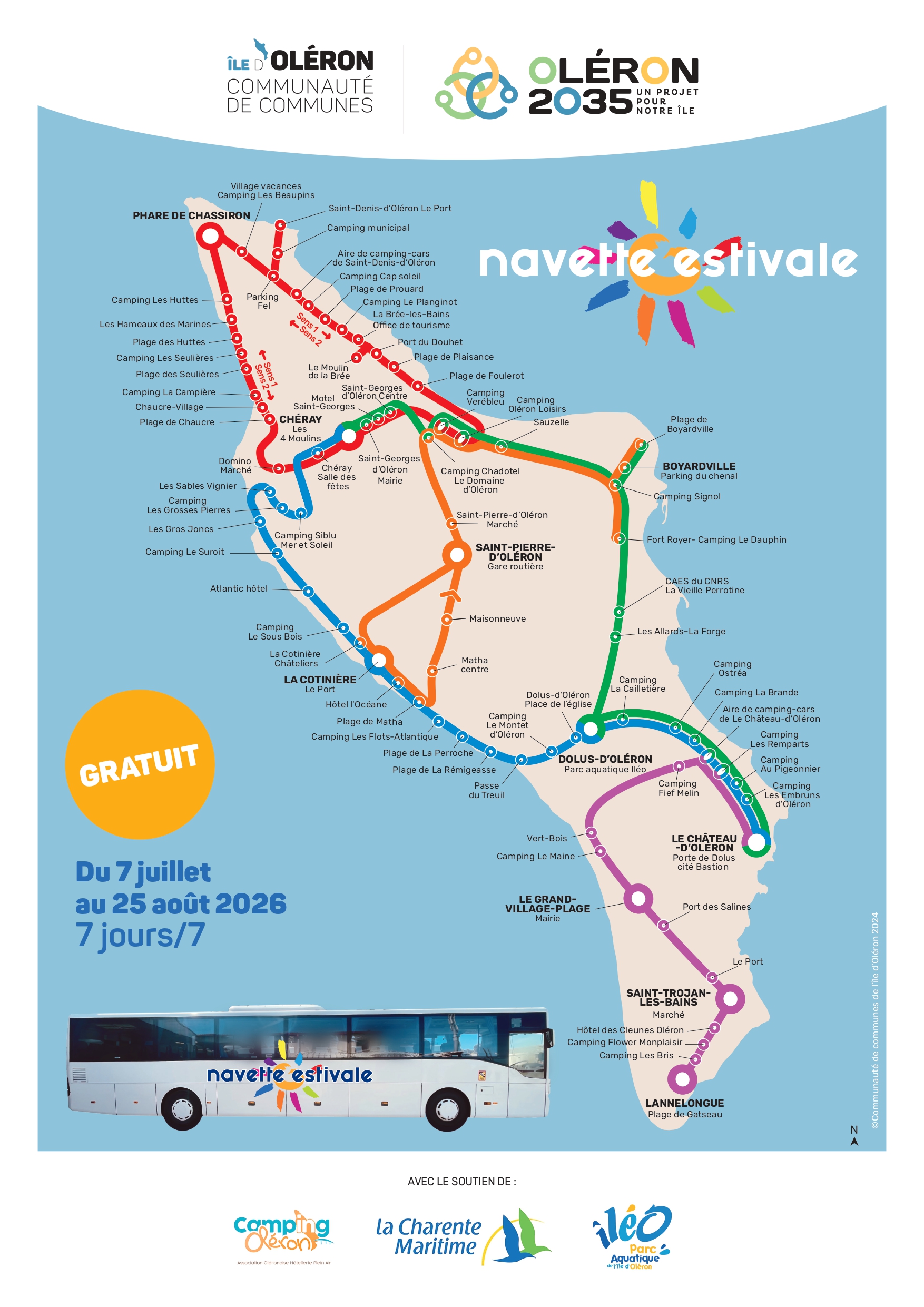 Le plan du réseau de la navette estivale 2024 Image : plan de la navette estivale 2024