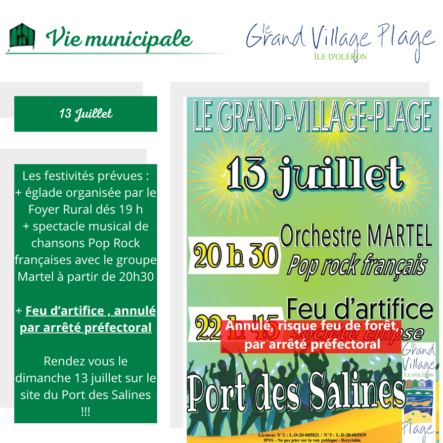 Le 13 juillet à Grand Village !! Le 13 juillet à Grand Village !!
